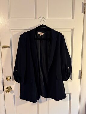 Philosophy Navy Open-Front Blazer with Roll-Tab Sleeves